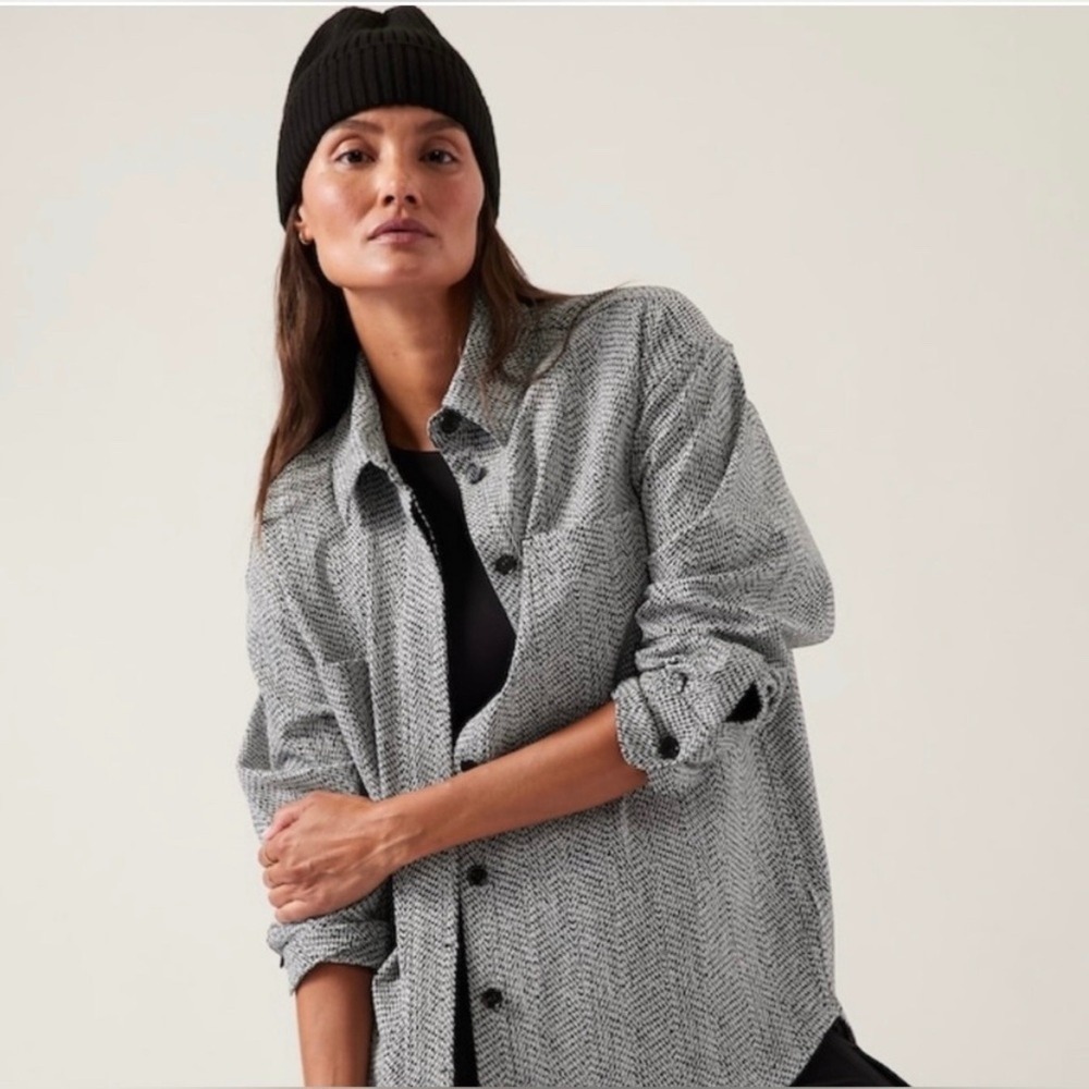 Athleta Braiden Textured Shacket Herringbone Blac… - image 1